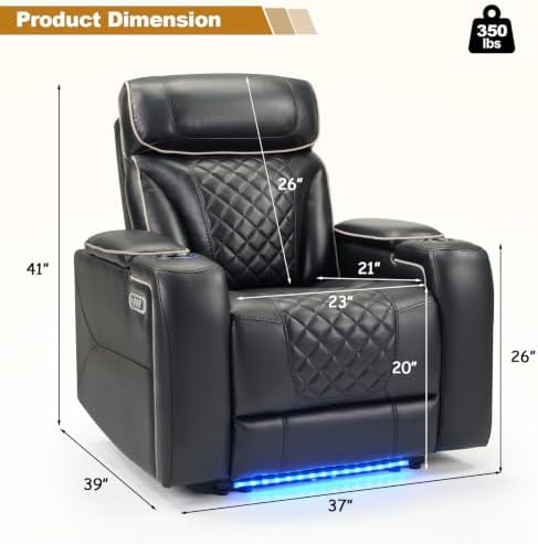 ANJ Dual Motor Power Recliner Set of 7 with Adjustable Headrest & LED Lig...