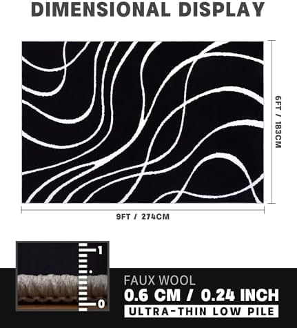 YIHOUSE Black Modern Area Rug 6x9,Abstract Rugs for Bedroom,Black and White G...