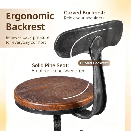 LOKKHAN Set of 2 Rustic Industrial Bar Stool-24-30 Adjustable Metal Swivel Wo...