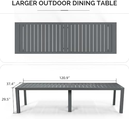PURPLE LEAF Patio Dining Table for 10, All Aluminum Frame Height Adjustable