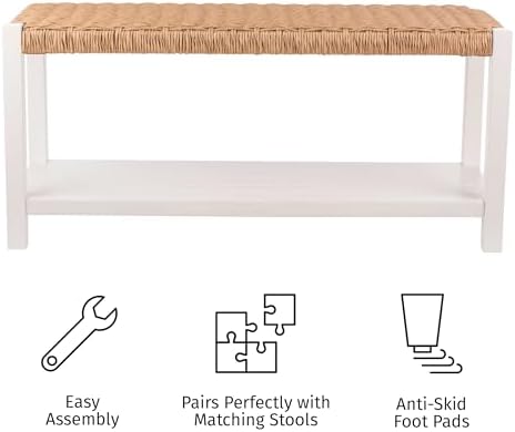 Alaterre Furniture Newport 40” Shoe Storage Bench with Woven Seat, White