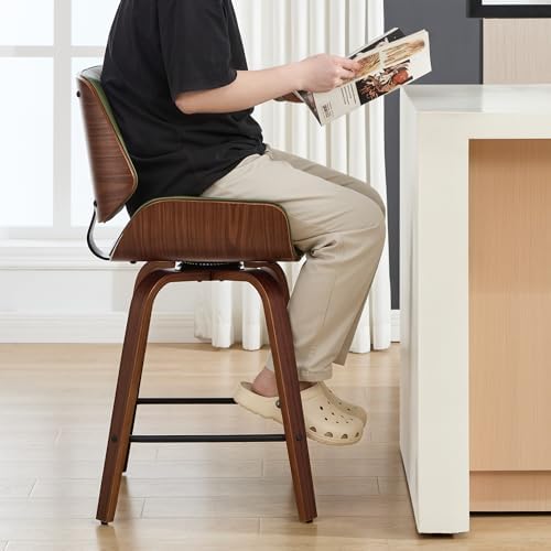 Swivel Bar Stools Set of 2,24" Upholstered Faux Leather Barstools,Mid Ce...