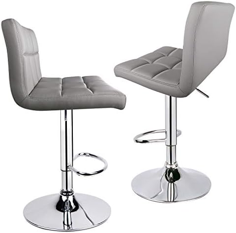 Leopard Bar Stools, PU Leather Bar Stool with Back, Set of 2, Light Grey
