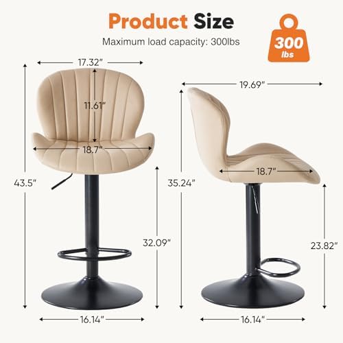 Sweetcrispy Bar Stools Set of 4, Swivel Adjustable Height Fabric Bar Chair