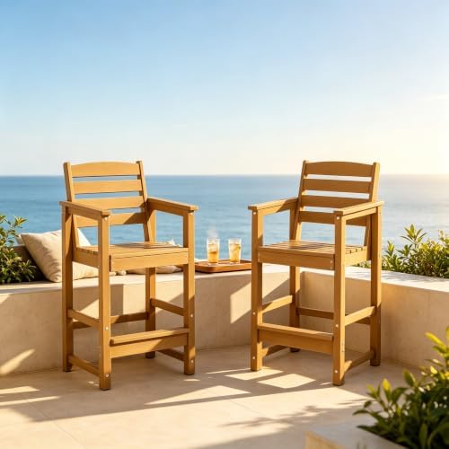 HDPE Outdoor Bar Height Stools High Adirondack Chairs (Teak, 2 Pcs)