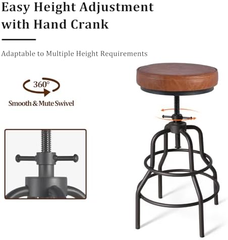 LOKKHAN Industrial Bar Stools-Swivel Leather Metal Bar Stool-20-27 Inch Tall ...