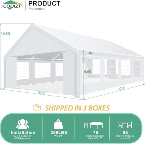 COBIZI 20x30 Heavy Duty Party Tent Outdoor Waterproof Canopy with 12 Church W...