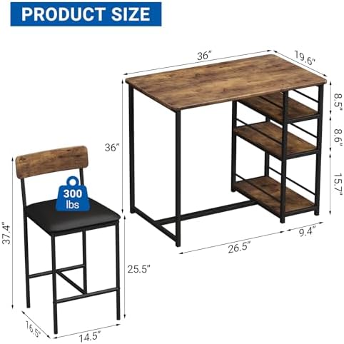 GarveeHome Dining Table Set for 2, Counter Height Kitchen Table with 2 Uphols...