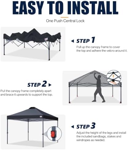 MASTERCANOPY 10x10 Durable Pop Up Canopy Tent with Roller Bag, Black