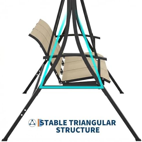 GarveeLife 3-Seat Patio Swing Chair, Outdoor Porch Hanging Chairs with Adjust...