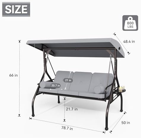 SUNCROWN Outdoor 3 in 1 Porch Swing Chair, 3 Seat Patio Swing Glider with Adj...