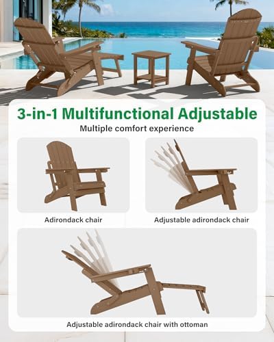 YEFU Adjustable Adirondack Chair with Footrest,All-Weather, Set of 2,Teak