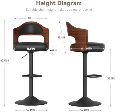 Swivel Bar Stools Set of 3,Bentwood Adjustable Height Barstools