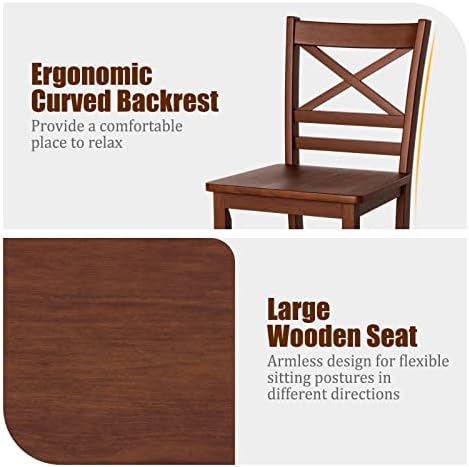 COSTWAY 25'' Wooden Counter Height Barstools Set of 2 with Slatted Ba...
