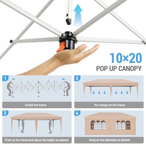 10x20 FT Pop Up Canopy Tent with 6 Sidewalls,Beige