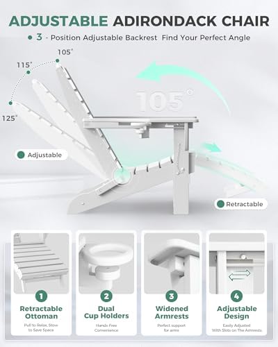 Adjustable Adirondack Chair,Outdoor Fire Pit Chair，White