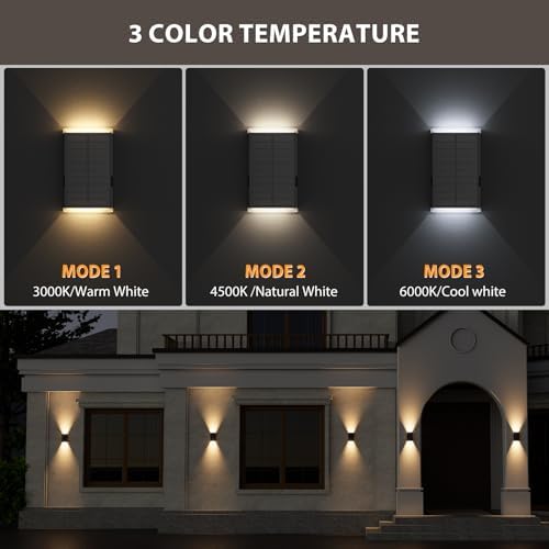Solar Wall Light Outdoor,3000/4000/6000K 3 Modes Dusk to Dawn Lighting Wall S...