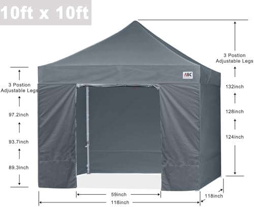 ABCCANOPY Ez Pop Up Canopy Tent with Sidewalls 10x10 Commercial -Series, Dark...