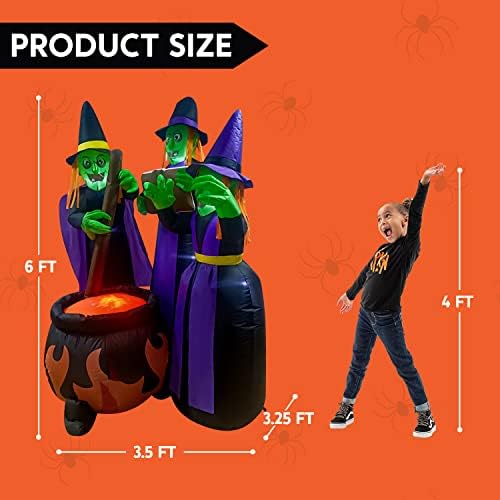 Joiedomi 6 FT Tall Halloween Inflatables Three Witch Around Cauldron with Fla...