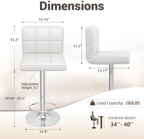 Homall Bar Stools Set of 4, Modern PU Leather Adjustable Swivel Barstools wit...