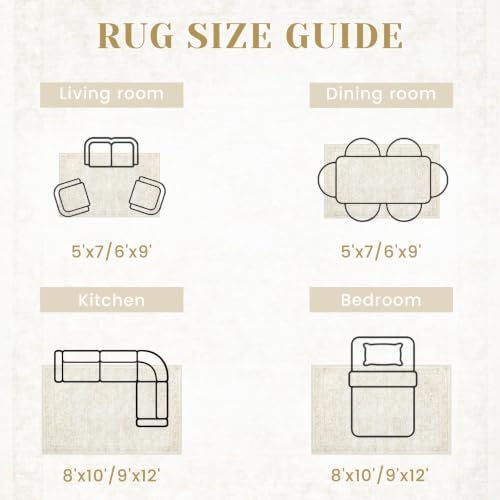 8x10 Area Rugs for Living Room: Washable Large Vintage Floral Rug Low Pile No...