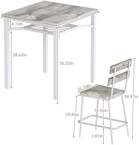 Hooseng 3 Piece Bar Table and Chairs Set, Counter Height Small Dining Table w...