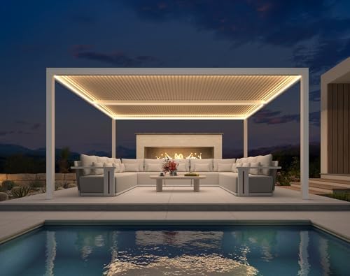 PURPLE LEAF Louvered Pergola 12' x 16' with LED Adjustable Aluminum O...