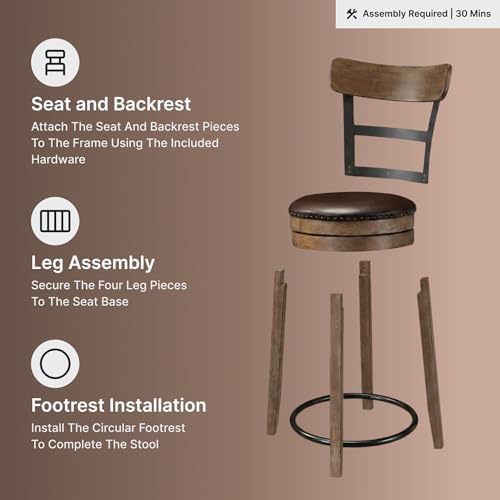 Signature Design by Ashley Pinnadel 30" Swivel Bar Height Barstool, Brown