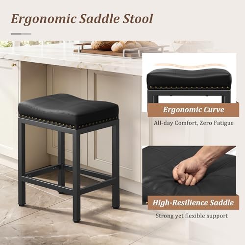 GRUSIGN 24 Inch Bar Stools Set of 4, Counter Height PU Leather Kitchen Chairs...
