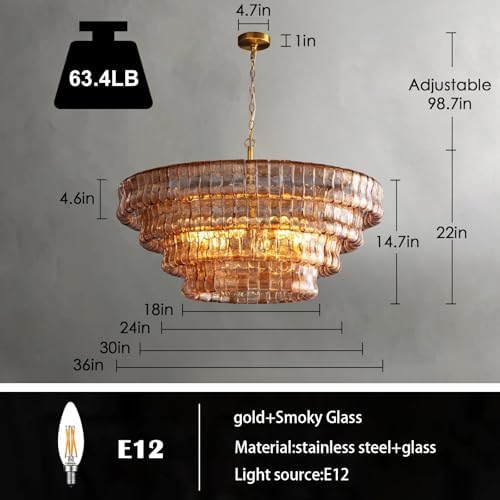 YIOSI Large Chandelier, 36" Gold Chandelier for Dining Room, 6-Light Rou...