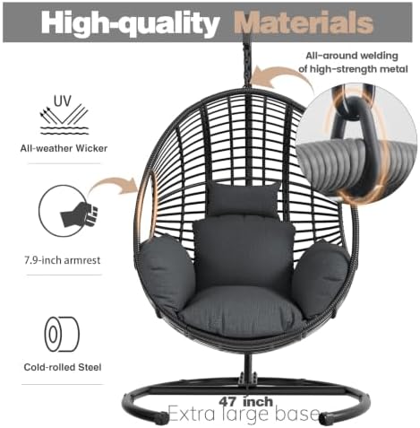 Oversized Hanging Egg Chair with Stand Outdoor Wicker Swing Chair Comfy Hammo...