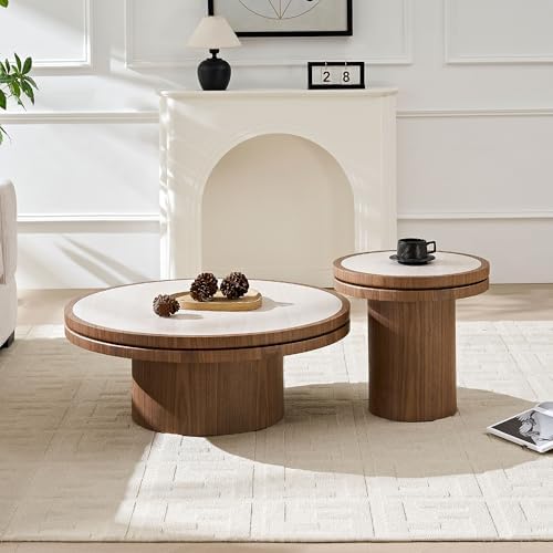 Sintered Stone Coffee Table Set of 2, 2 Piece Coffee Table and End Table Set ...