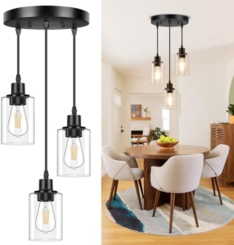 Licperron 3-Light Pendant Light Fixtures, Black Pendant Lights Kitchen Island...
