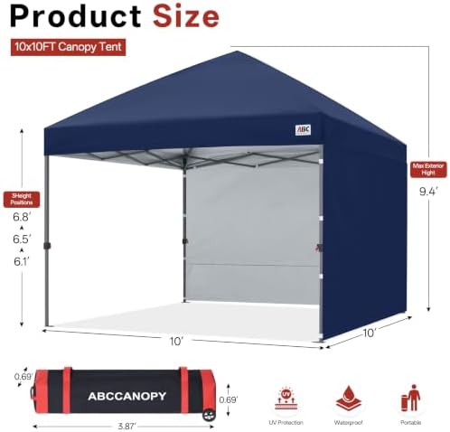 ABCCANOPY Easy Pop up Canopy Tent with 2 Sidewalls for Outdoor Sun Blocking o...