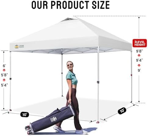 CROWN SHADES 10x10 Pop Up Canopy Tent with One Push Setup, Grid White