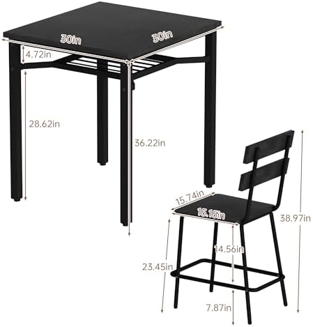 Hooseng 3 Piece Bar Table and Chairs Set, Counter Height Small Dining Table w...