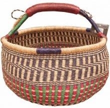 Bolga Baskets International Extra Large Market Basket w/ Leather Wrapped Hand...