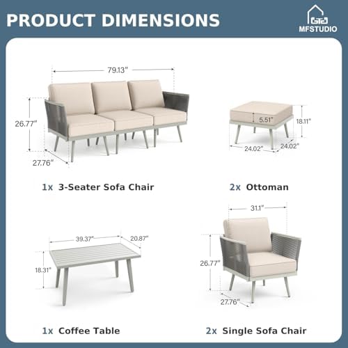 MFSTUDIO 7-Seat Rope Patio Furniture Set with Cushion