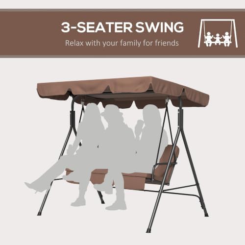 Outsunny 3-Person Porch Swing w/Stand Adjustable Tilt Canopy, Brown
