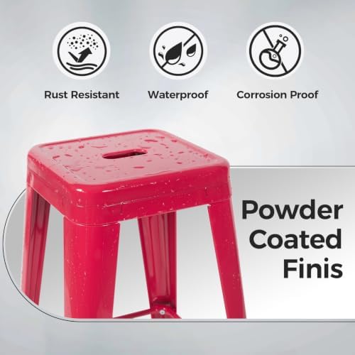 30 Inch Red Metal Bar Stools, Set of 6, Backless