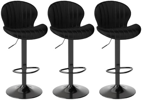 Youhauchair Velvet Fabric Counter Height Bar Stools Set of 3, Black