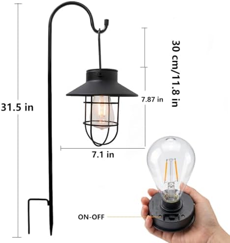 Solar Lantern Hanging Vintage Metal Light with Shepherd Hook