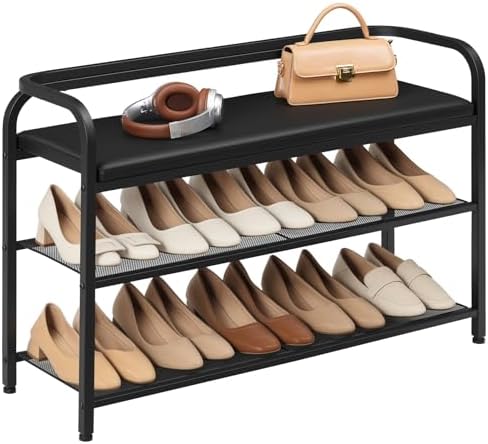 YATINEY Shoe Bench with Backrest, 35.4" Long Entryway Bench, 2-Tier Shoe...
