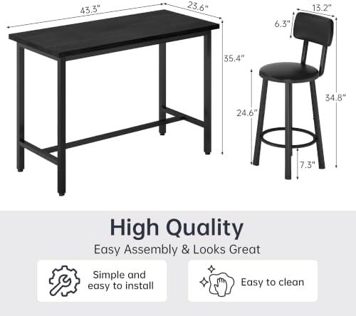 5 Piece Bar Table and Chairs Set for 4, Counter Height Rectangular Pub Dining...