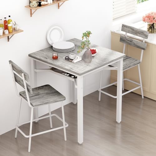 Hooseng 3 Piece Bar Table and Chairs Set, Counter Height Small Dining Table w...