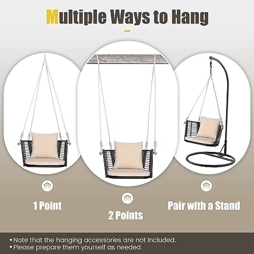 HAPPYGRILL 2 Pack Outdoor Porch Swing with Seat Cushion & Back Cushion