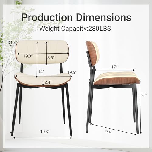 Modern Dining Chairs Set of 2,Upholstered PU Leather Kitchen Chairs,Beige