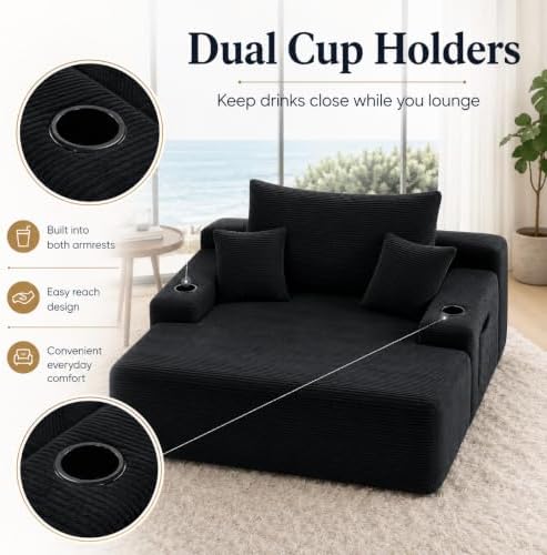 67" Oversized Chaise Lounge Chair Indoor, Corduroy Cloud Couch with 3 Pi...