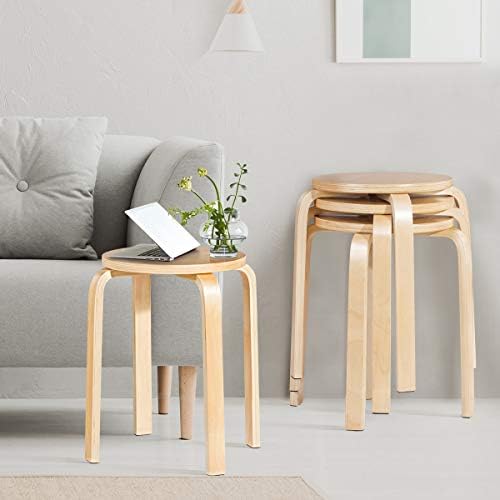 COSTWAY Stackable Bentwood Stools Set of 4, 18in Backless Round Chairs