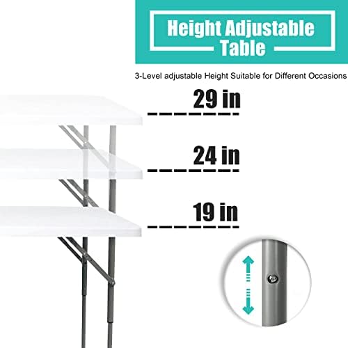 Folding Table 4/6/8 Foot, Foldable Table Adjustable Height Card Table, Indoor...